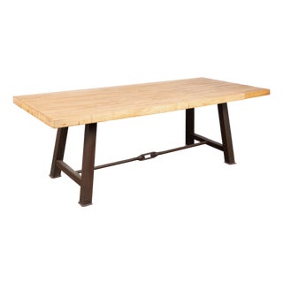 Reclaimed Bowling Lane Wood Top Industrial Dining or Work Table For Sale