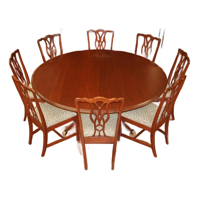 Harden Mahogany Regency Style Round Dining Table & 8 Chairs For Sale