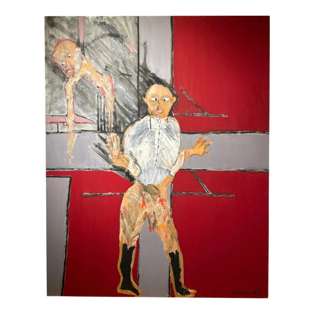 Original Michael Hafftka Expressionist Oil Painting of a Male Nude For Sale
