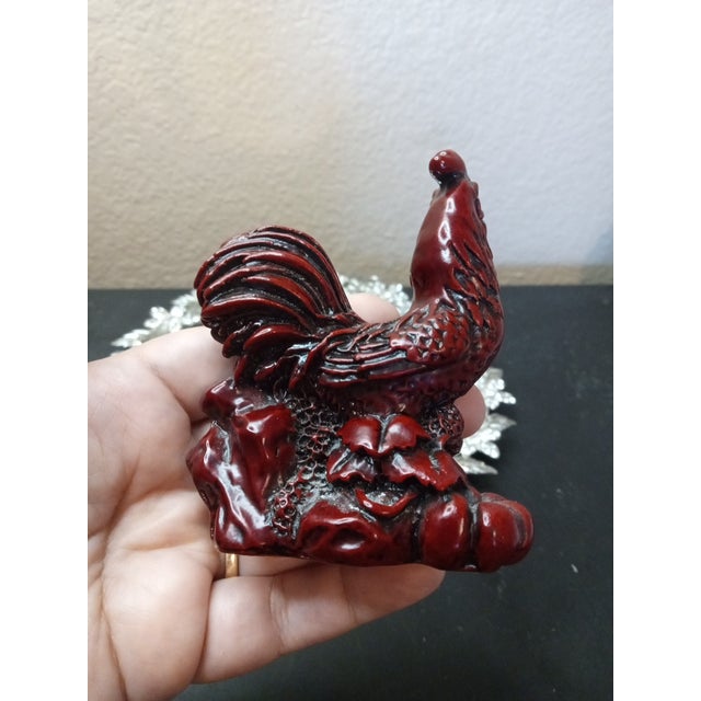 Chinese Gorgeous Chinese Cinnabar Rooster Figurine For Sale - Image 3 of 6