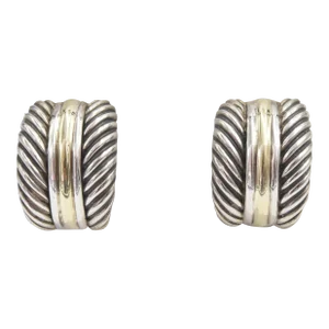 Late 20th Century David Yurman Sterling Silver Gold Cable Hoop Earrings - 2 Pieces