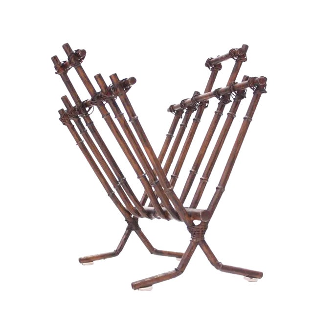 Brown Vintage Faux Bamboo Magazine Rack For Sale - Image 8 of 8