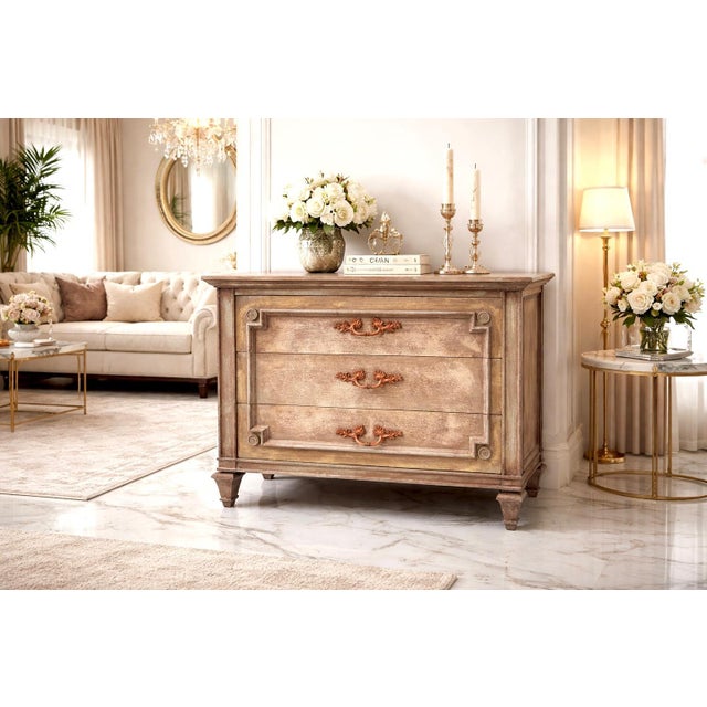 Maison Martine thoughtfully refinished this vintage solid wood John Widdicomb chest in a custom layered French-inspired...