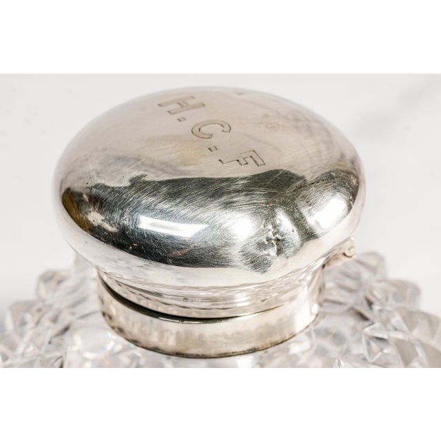 1900 - 1909 Nice Large Mappin & Webb Antique Sterling Silver Cut Crystal Hobnail Inkwell English Edwardian Desk Home Decor For Sale - Image 5 of 16