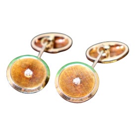 Two-Tone Gold Cufflinks with Brilliant-Cut Diamonds, Set of 2 For Sale