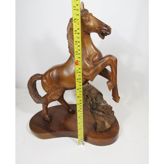 Wood Mid-Century Hand-Carved Wooden Rearing Stallion on Natural Base – 17.5"h For Sale - Image 7 of 18