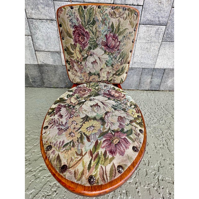 Vintage 1993 Handmade Solid Oak Cushioned Vanity Chair For Sale - Image 10 of 12