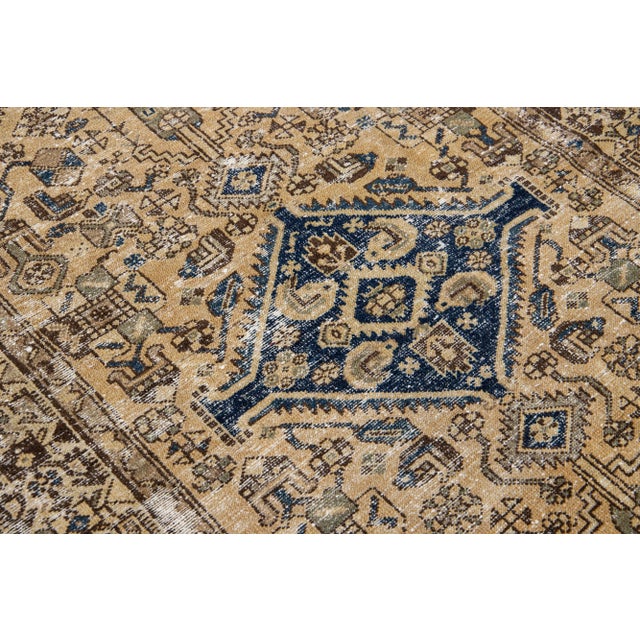 Tribal 1960s Vintage Persian Distressed Handmade Tribal Beige Wool Rug For Sale - Image 3 of 6