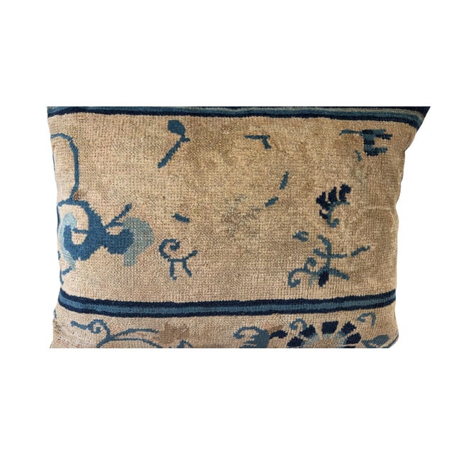 19th Century Custom Made Lumbar Pillow W/Antique Chinese Rug Fragment 18" W For Sale - Image 5 of 9