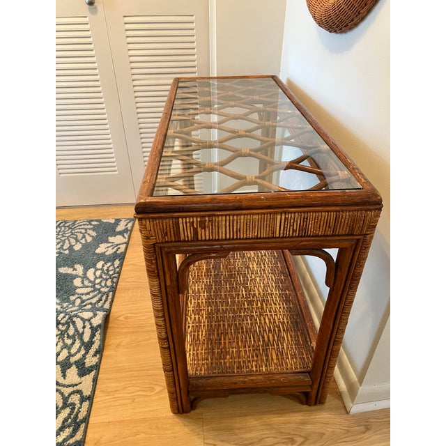 Coastal Bamboo Rattan Console Table Organic Modern Style For Sale In West Palm - Image 6 of 8