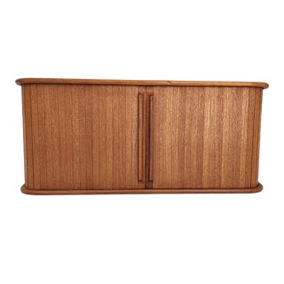 1970s Teak Wood Wall Mounted Tambour Door Cabinet For Sale
