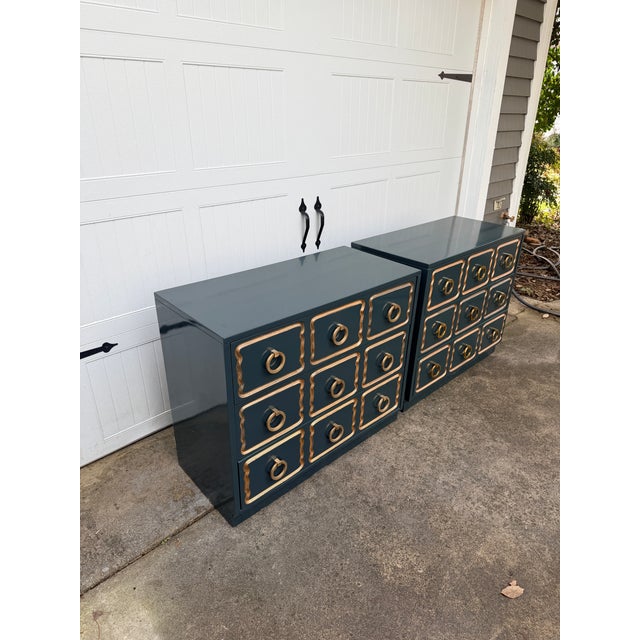 Art Deco Pair of Salamander Lacquered Dorothy Draper Style Espana Chests For Sale - Image 3 of 12