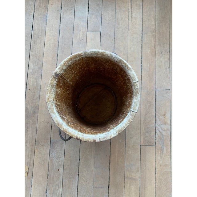 beautiful vintage handmade wooden bucket with brass hoops