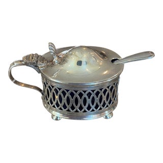 19th Century Sterling Silver and Cobalt Glass Mustard Pot With Spoon For Sale