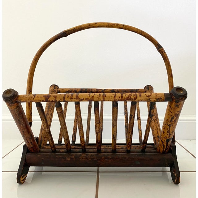 Mid 20th Century Mid 20th Century Burnt Bamboo Folding Magazine Rack For Sale - Image 5 of 13