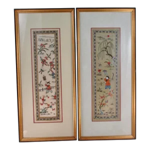Pair of Chinese Embrodery Panels, Boy and Girl -A Pair of 2