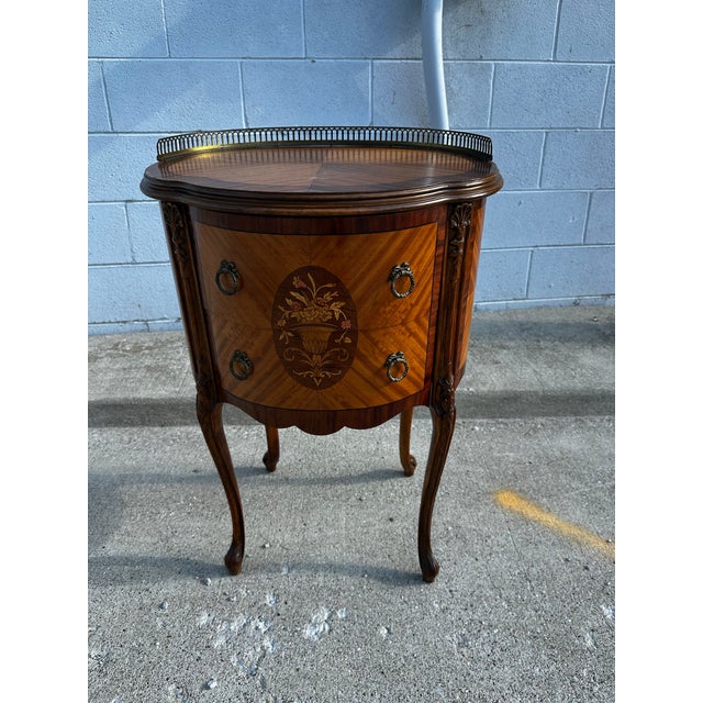 1940’s Louis XV Marquetry Drum Style Nightstand For Sale - Image 11 of 11