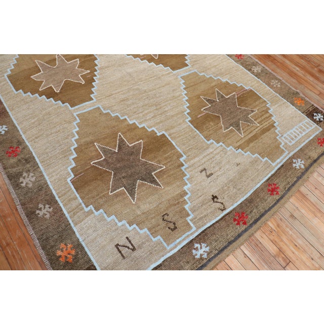 Mid 20th Century Mid 20th Century Masculine Turkish Room Size Camel Ground Rug - 7'4" x 11'8" For Sale - Image 5 of 6