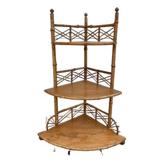 Antique Bamboo Corner Étagère For Sale