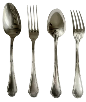 Vintage French Silver-Plated Dinner Spoons and Forks with Cross Border Bands from Ercuis, 1935, Set of 22