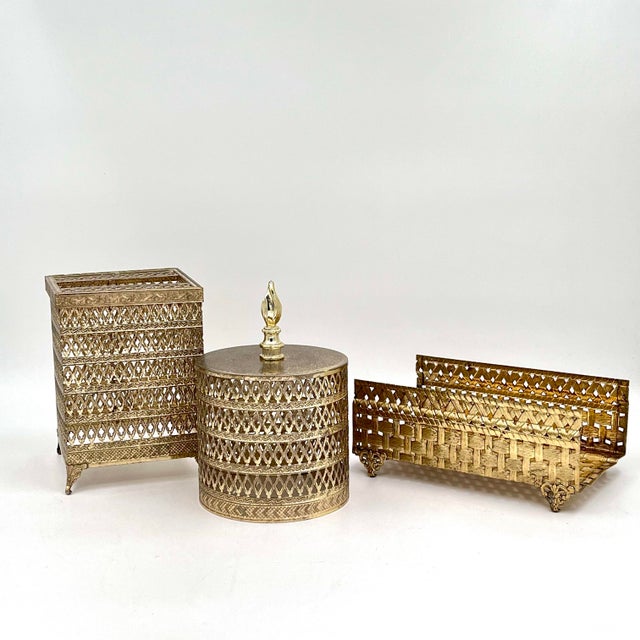 Vintage Hollywood Regency Gold Filigree Ormolu Toilet Roll Cover For Sale - Image 11 of 11