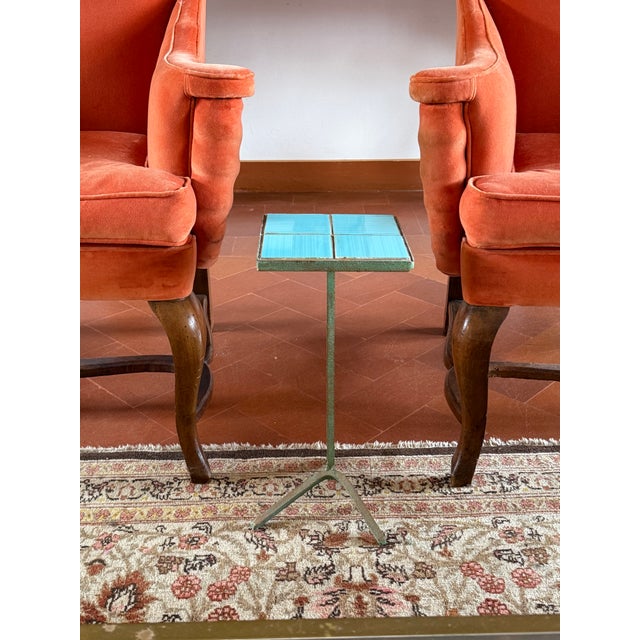 Modern Azure Iron and Tiles Side Table, France 1960s For Sale - Image 9 of 9
