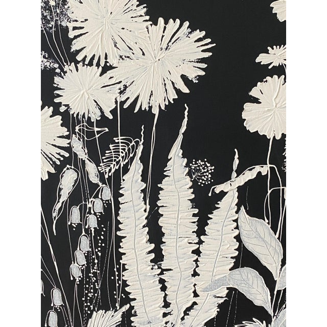 Mid-Century Original Black-and-White Oil Painting "Fleurs" - Signed MacKay For Sale - Image 9 of 11