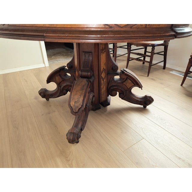 Brown Antique Walnut Pedestal Dining Table For Sale - Image 8 of 9