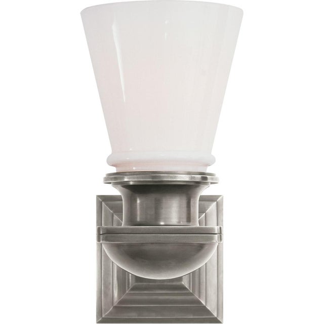 Traditional Chapman & Myers for Visual Comfort Signature New York Subway Single Light in Antique Nickel with White Glass For Sale - Image 3 of 4