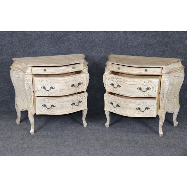 Pair of Country French Style Distressed Paint Decorated 3 Drawer Night Stands For Sale In Philadelphia - Image 6 of 16