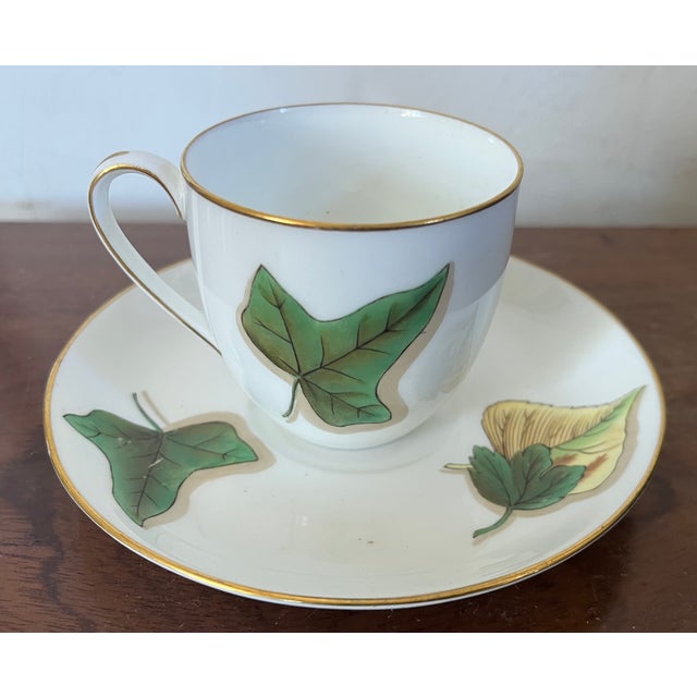 Antique 19th century Wedgwood porcelain hand painted tea cup and saucer in the shadow leaf pattern. Saucer measures 5 1/2"...