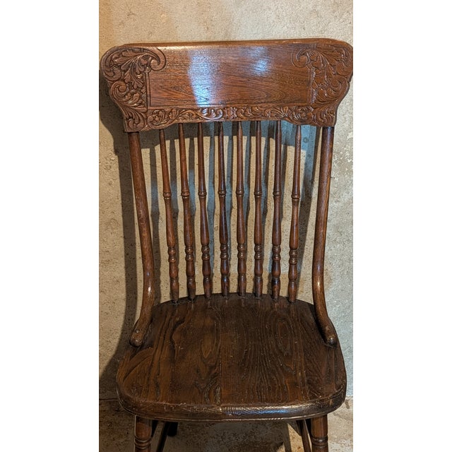 American Set of Four (4) Antique Oak Pressed Back Dining Chairs For Sale - Image 3 of 11