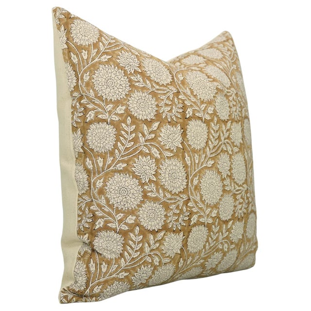 Modern Rajat Floral Design Farmhouse Cushion Cover in Brown Duck Canvas 24x24 Inch For Sale - Image 3 of 5