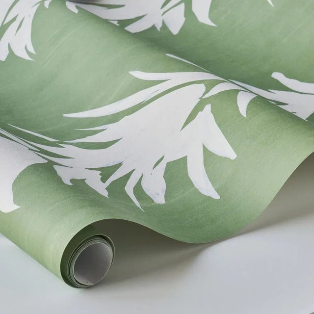 Schumacher Schumacher x BACKDROP White Lotus Wallpaper in Soft Green For Sale - Image 4 of 5