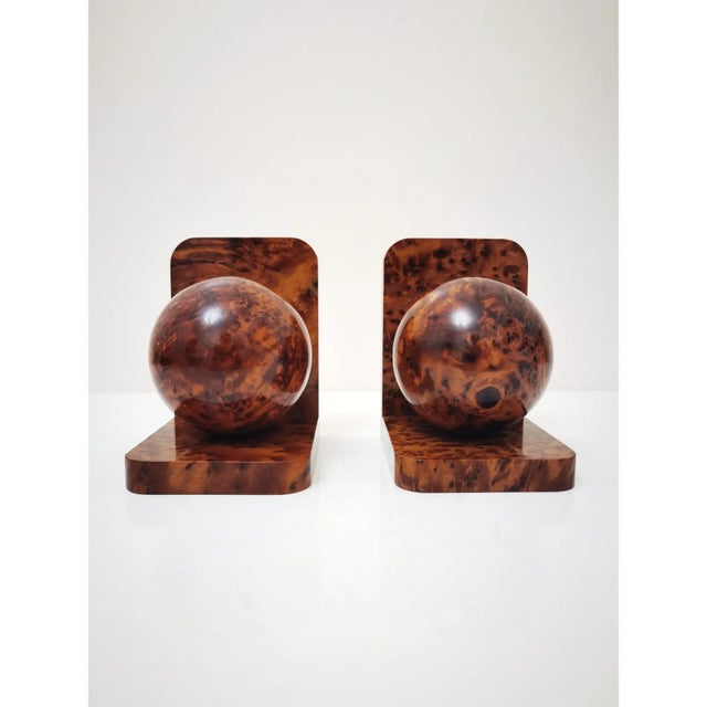 Art Deco Bookends in Polished Burl Wood - A Pair For Sale - Image 4 of 7