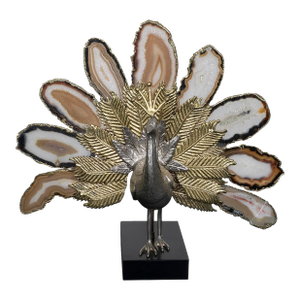 Brass and agate peacock sculpture with lights