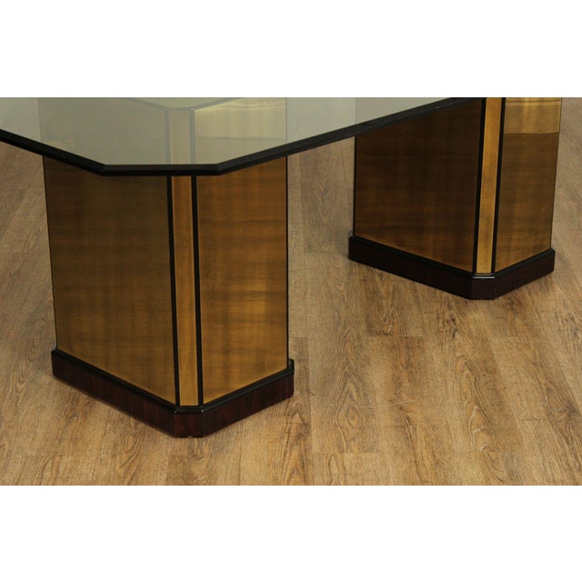 Mastercraft Hollywood Regency Brass and Glass Pedestal Dining Table For Sale - Image 10 of 18