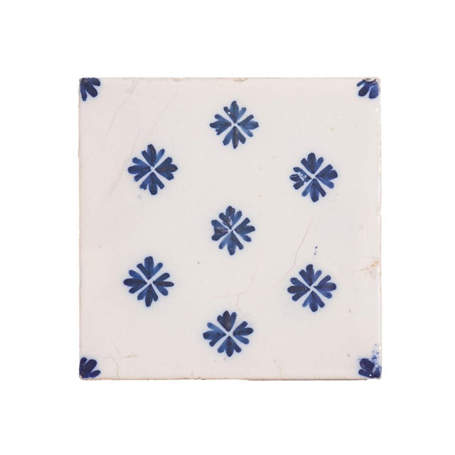 Set of 9 Delft Tiles in Cobalt Pattern of Florets, C. 1700’s For Sale - Image 14 of 18
