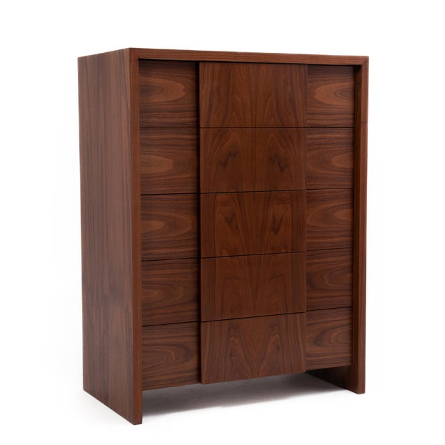 1950s Widdicomb Mid Century Walnut Five Drawer Tall Chest Restored For Sale - Image 10 of 17