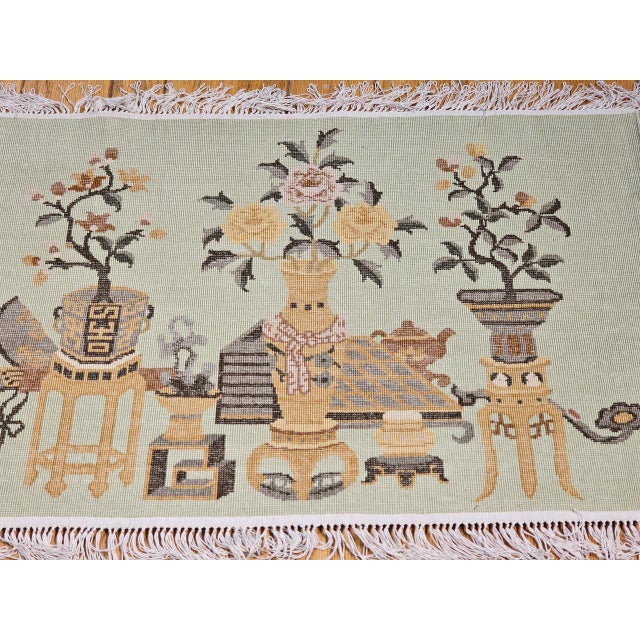 Pair of Vintage Chinese Art Deco Pictorial Rugs, Silk & Wool, Vase Motif, 2' x 3' For Sale - Image 9 of 12