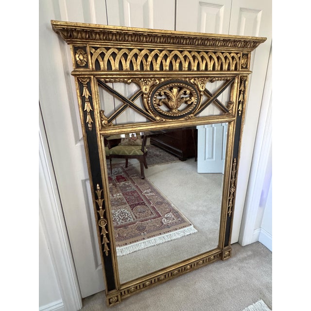 Hollywood Regency Vintage 1980s Neoclassical Beveled Mirror: Giltwood & Metal, Carved Urn & Swag For Sale - Image 3 of 18