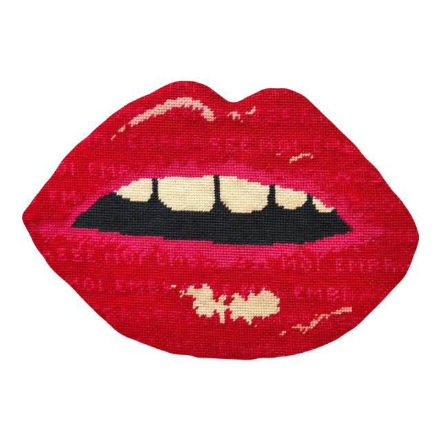 Velvet "Embrasse Moi" Lips 24" Feather Down Sculpted Pillow, Original Design Custom Made For Sale