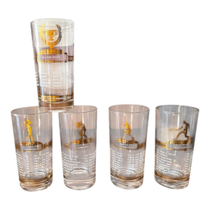 Vintage 1950s Sport Kings Gold Highball Glasses Set of 5 Collectible Sports Barware