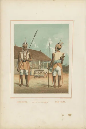 Van Pers, Illustration of Javanese Guards Dressed in Ornamental Costume, Print