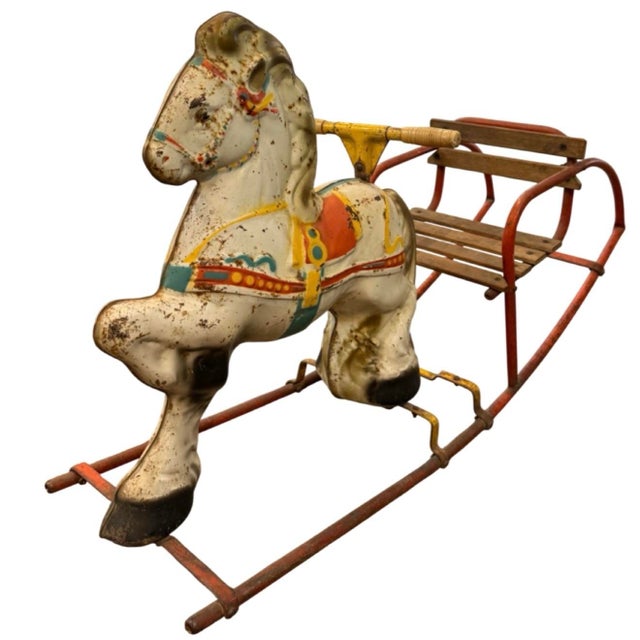 Red Vintage Mobo Tinplate Rocking Horse Produced by D. Sebel & Co. In England For Sale - Image 8 of 10
