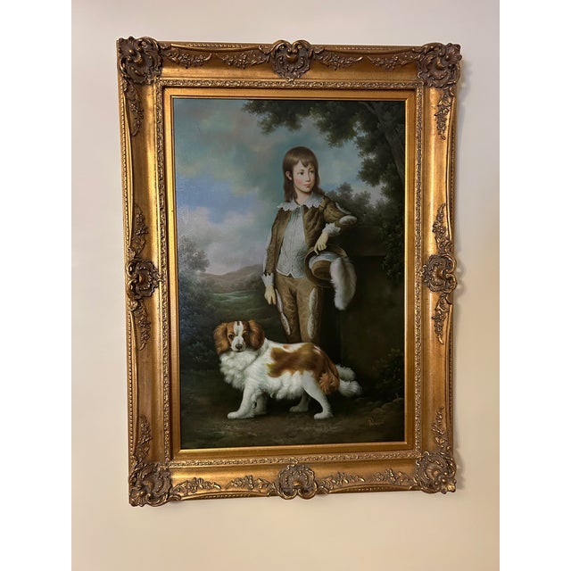20th Century Oil Paintings Young Boy With Spaniel and Duchess of York - a Pair For Sale - Image 4 of 16