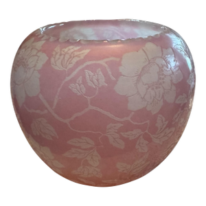 Early 20th Century Steuben Acid Cutback Pink Rosalie Over Alabaster Floral Decorated Vase