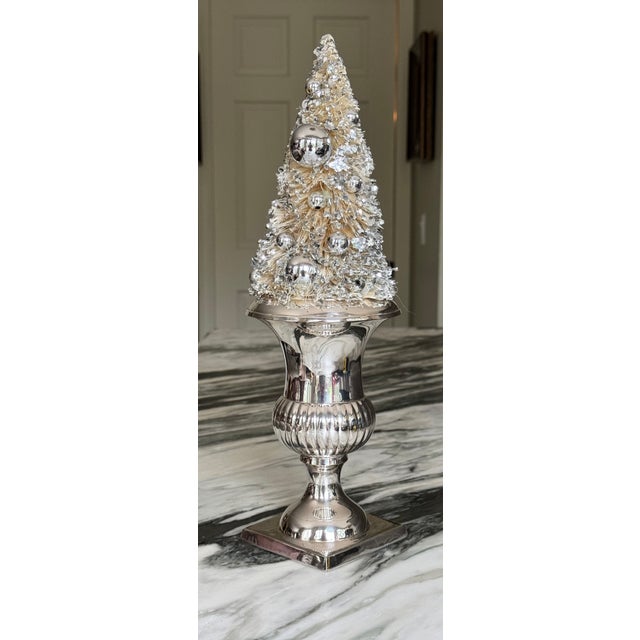 Vintage International Silver Company Silver Plated Classical Urn Shape Vase & Bottle Brush Tree For Sale - Image 10 of 15