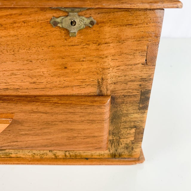 Vintage Sinop Turkey Tulips Handmade Wooden Tramp Art Folk Box Mirror Drawers For Sale - Image 4 of 12