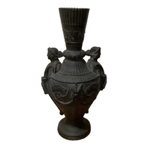 Vintage Neoclassical Style Black Ceramic Candleholder/Vase by Esco Japan Circa 1962